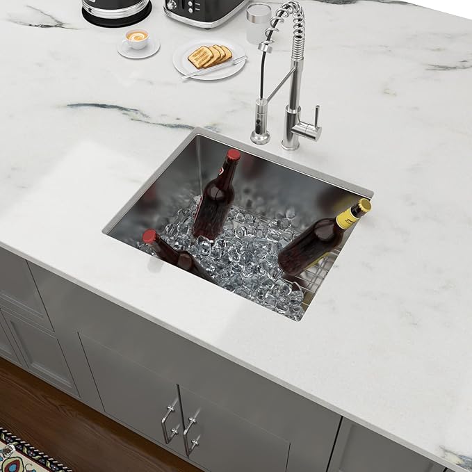 Lordear Bar Sink Undermount 21 inch Bar Prep Kitchen Sink 16 Gauge Stainless Steel Single Bowl Kitchen Sink Basin 21" x 18" Handmade