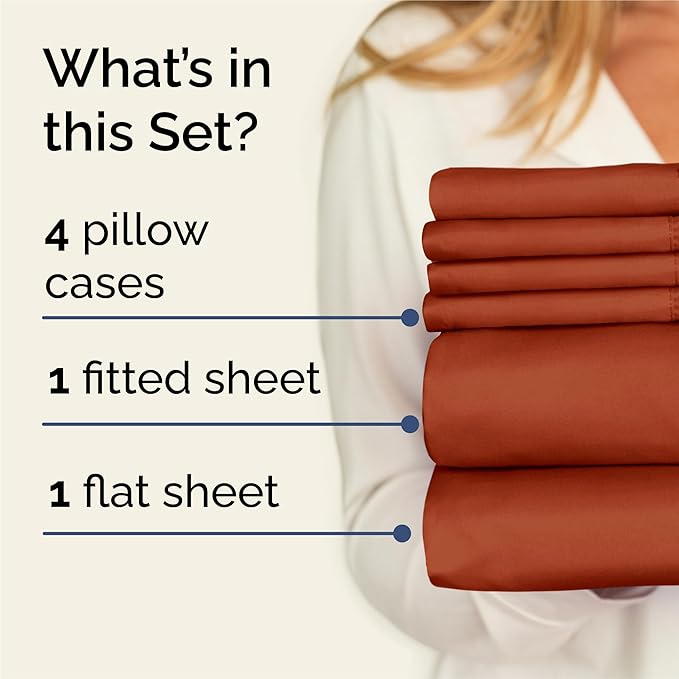 King 6 Piece Sheet Set - Comfy Breathable & Cooling - Ultra-Soft Hotel Luxury Bedding Set with 8-16 Inch Deep Pockets - 1 Flat & 1 Fitted Sheet & 4 Pillowcases - Wrinkle Free & Easy Care - Terracotta