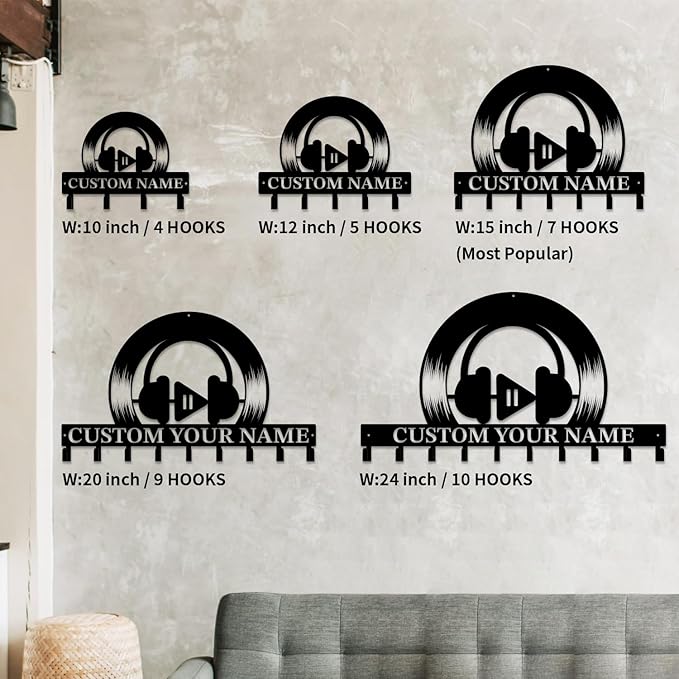Personalized Custom Music Wall Hooks,Metal Music Room Art Clothes Hooks,Metal Music Wall Home Storage Decorative,For Front Door, Hallway, Kitchen, Bedroom,Keys,Hats (Style L)