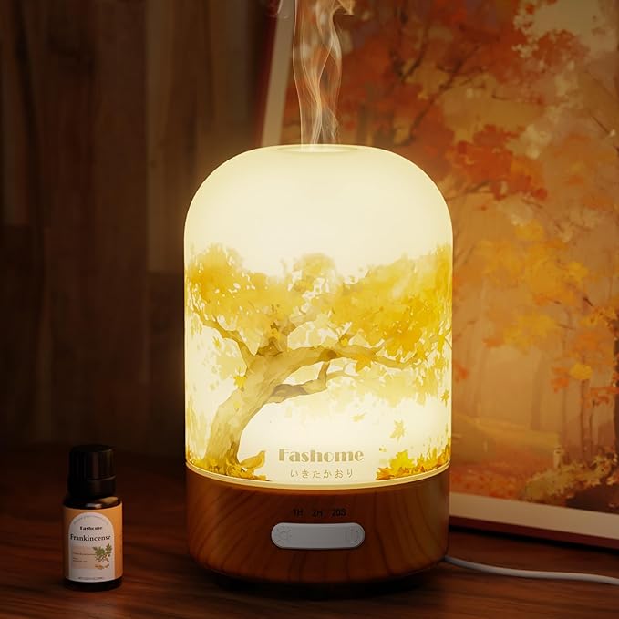 Essential Oil Diffuser Hand Blown Glass, 100ml Small Aromatherapy Diffuser, Auto Shut-Off Function, Ultrasonic Diffusers for Essential Oils, Cool Mist Humidifier with Warm White Lights(Frankincense)