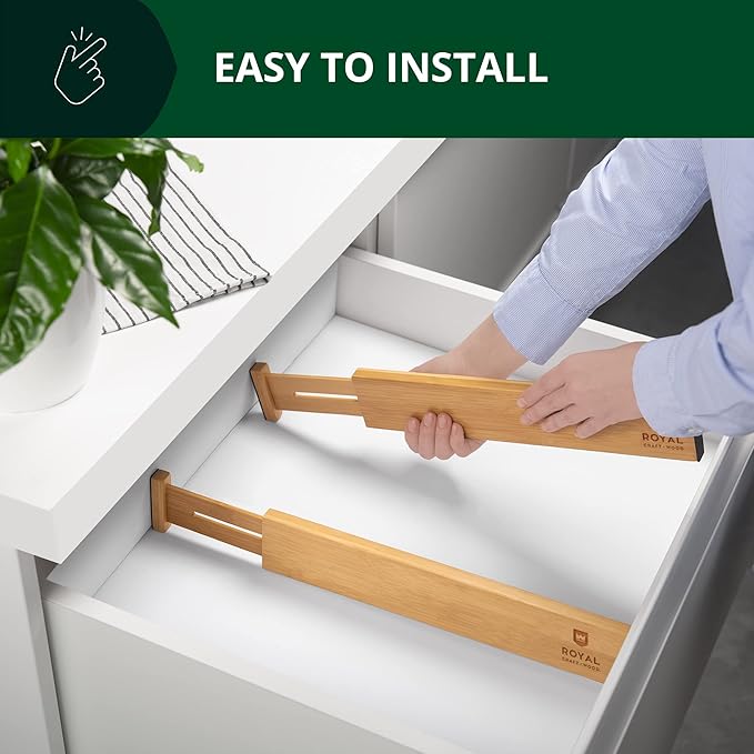 ROYAL CRAFT WOOD Adjustable Bamboo Drawer Dividers Organizers (17-22") - Expandable Drawer Organization Separators for Kitchen Utensils, Clothes, 4-Pack