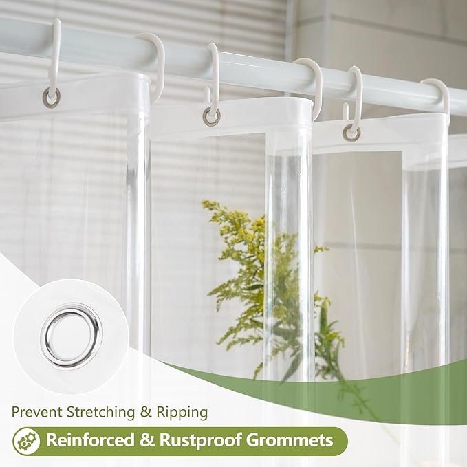 Waterproof Clear Shower Curtain Liner with 3 Large Magnets, 60 x 72 inch Bpa-Free PEVA 8G Plastic Shower Liner Weighted, Transparent Bathroom Shower Curtain for Walk-in