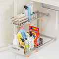 Toyear Under Sink Organizer, Heavy Duty Metal Pull Out Cabinet Organizer Slide Out Sink Shelf Organizer Height Adjustable, Multi-Purpose Storage Shelf for Kitchen Bathroom(Sliver,1Pack)