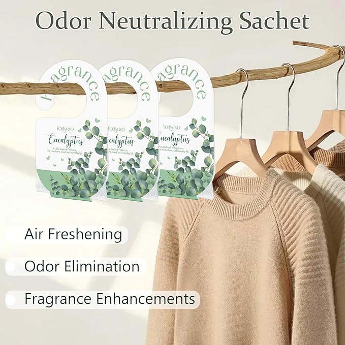 14 PCS Eucalyptus Sachets Bags for Drawers and Closets, Long Lasting Scented Sachets Air Fresheners, Natural Odor Eliminator, Home Fragrance for Wardrobe, Shoe Cabinet, Car & Bathroom Potpourri Bag