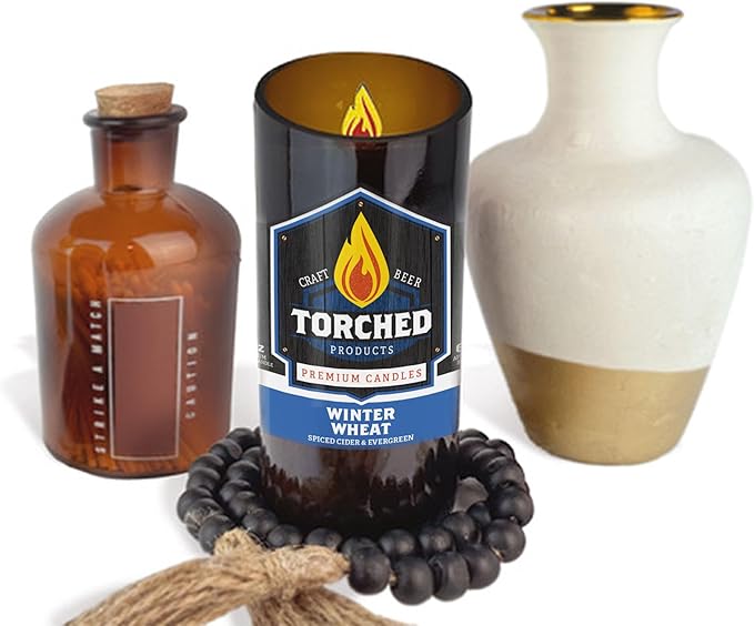 Torched Beer Scented Candles | Natural Soy Wax Candle | Winter Wheat Scent 8 oz | Makes a Great Gift for Men, Beer Lovers, and Collectors | Bar Man-Cave Decor and Accessories