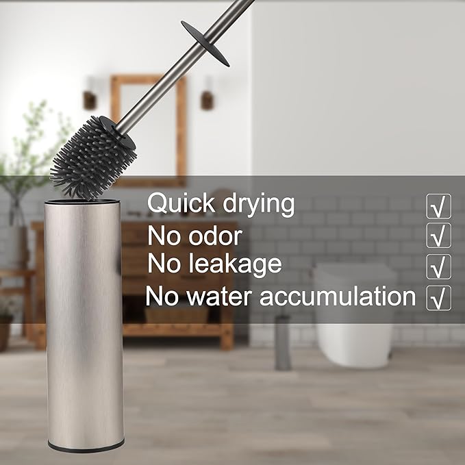 KLDKLD Toilet Brush and Holder Set Premium Material Toilet Bowl Cleaner Free Standing Toilet Bowl Brush and Holder 1pack Brushed Nickel
