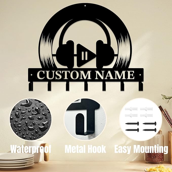 Personalized Custom Music Wall Hooks,Metal Music Room Art Clothes Hooks,Metal Music Wall Home Storage Decorative,For Front Door, Hallway, Kitchen, Bedroom,Keys,Hats (Style L)