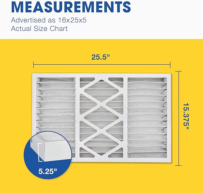 Aerostar 16x25x5 MERV 11 Pleated Replacement Air Filter for Bryant Carrier FILCCFNC0016, 2 Pack (Actual Size: 15 3/8" x 25 1/2" x 5 1/4")