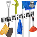 reliahom Broom Holder Wall Mount Mop and Broom Hanger Wall Mounted Garage Storage Rack Kitchen Garden Tool Organizer (4 Racks with 5 Hooks, Black)