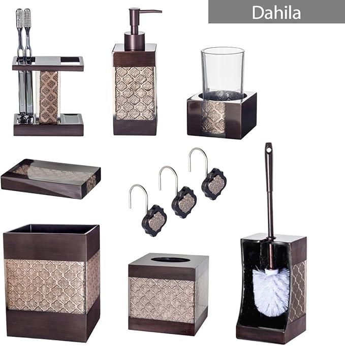 Creative Scents Brown Toilet Brush with Holder Set - Bathroom Toilet Bowl Brush and Holder - Decorative Toilet Cleaner Brush - Good Grip Toilet Bowl Scrubber (Dahlia Style)