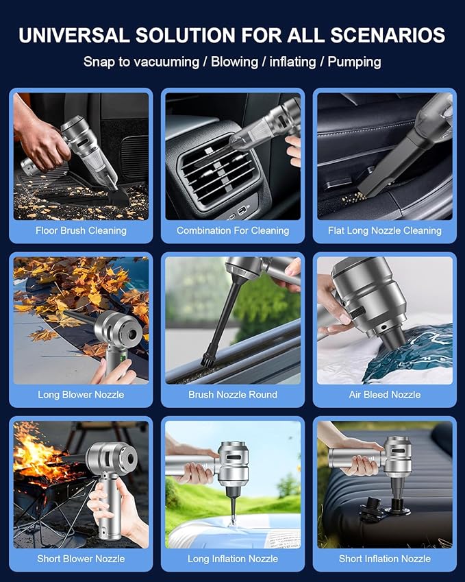 VNOST Car Vacuum,3 Suction Modes,Portable Mini Cordless Cleaner with 21000pa Suction Power,Type-C Charge,Handheld Vacuum for Home,Car, Office Desk, Keyboards(Fantasy Silver)