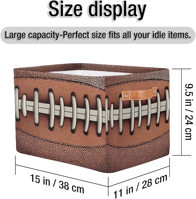 American Football Storage Basket for Shelves, Storage Bins with Handles, Collapsible Basket for Organizing, Closet Toy Baskets for Nursery Room, 15x11x9.5 in, Canvas, Retro Football