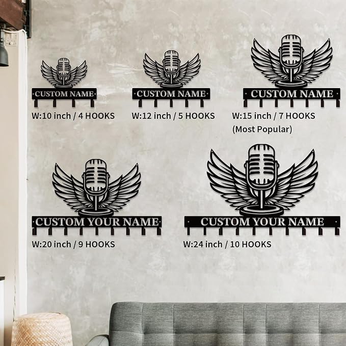 Personalized Custom Music Wall Hooks,Metal Music Room Art Clothes Hooks,Metal Music Wall Home Storage Decorative,For Front Door, Hallway, Kitchen, Bedroom,Keys,Hats (Style C)