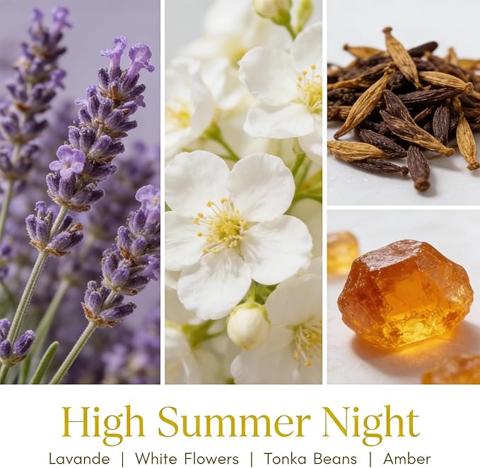 HomeLights High Summer Night Scented Candles | 6.7oz Soy Candles Industrial Chic Large Candle Jars | Ideal Candle Gifts for Events, Home Decor Stress, Relief & Relaxation