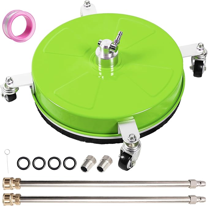 Wexo Palindrog 14" Pressure Washer Surface Cleaner with 4 Wheels, Coated Green Stainless Steel Power Washer Surface Cleaner for Driveway Sidewalk Patio, 1/4" Quick Connector 2 Extension Wand, 4000 PSI
