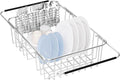 YZPGBT Large Dish Drying Rack in Sink Expandable, Adjustable 304 Stainless Steel Metal Dish Drainer Rack Organizer with Stainless Steel Utensil Holder Over Inside Sink Counter, Rustproof