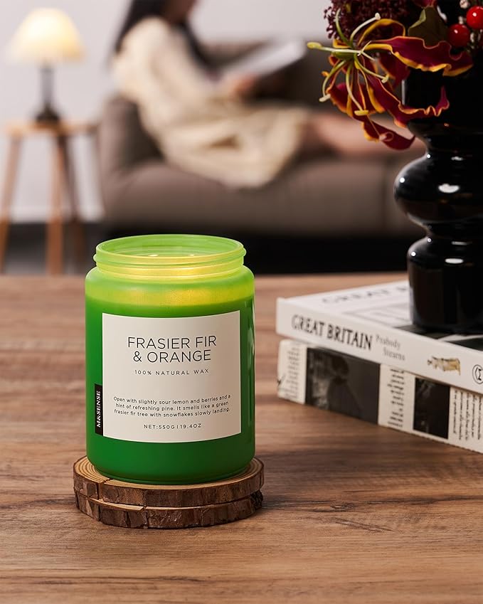 M&SENSE Fraser Fir Pine Scented Candles Large Candle for Home 19.4oz 110 Hour Clean Non Toxic Long Lasting Organic Natural Soy Wax Highly Scented Holiday Candle Gifts for Home Decor