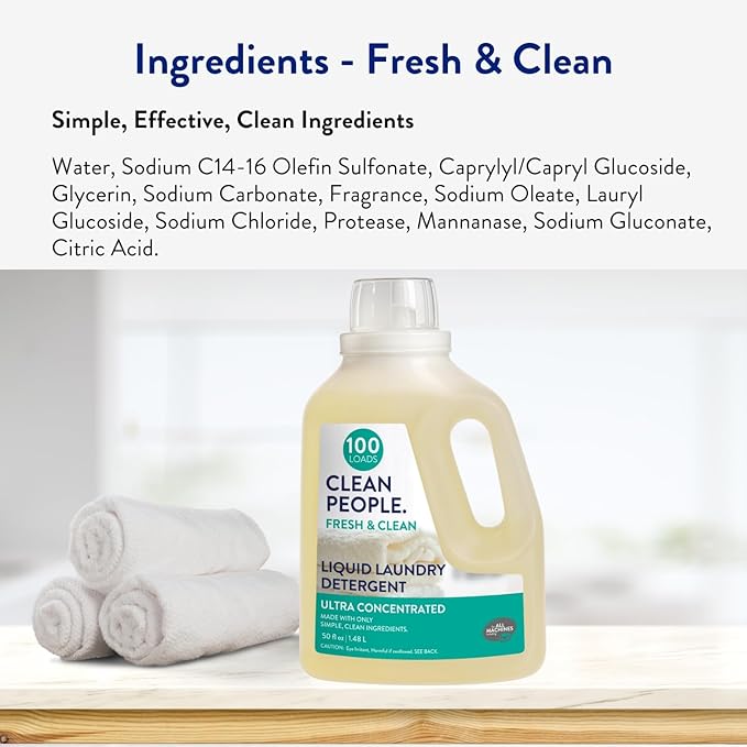 The Clean People Liquid Laundry Detergent - Recyclable Packaging, Stain Fighting - Ultra Concentrated, Laundry Soap - Fresh Scent, 200 Loads