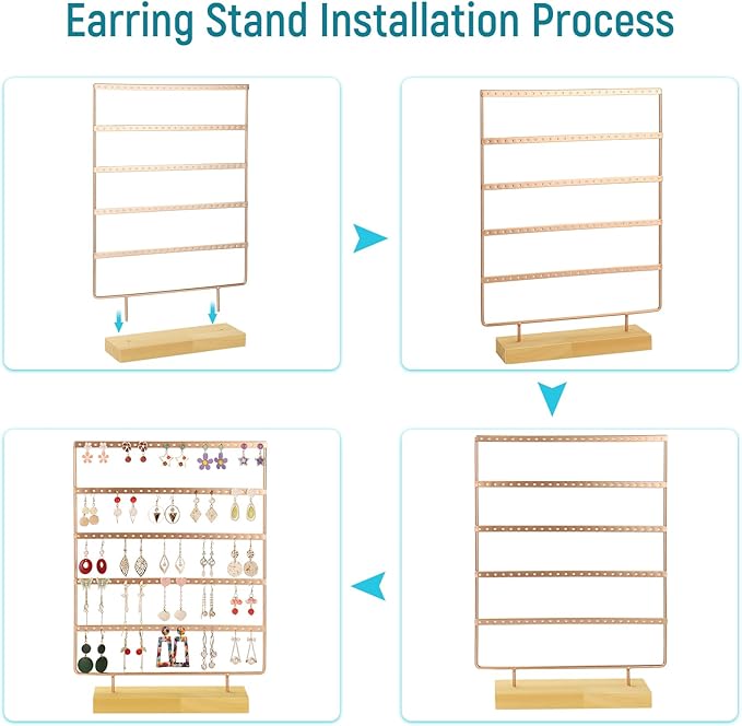 5 Tier 120 Hole Earring Holder Organizer, Rust Proof Metal and Wooden Base Jewelry Organizers and Storage for 60 Pairs of Earrings, Suitable for Home Storage and Sales Display