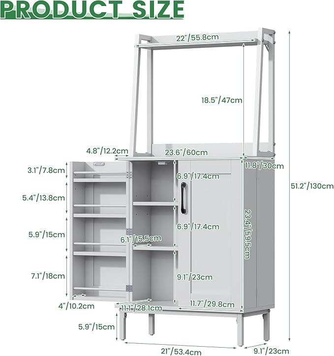 Semoic 51" Pantry Cabinet, Kitchen Storage Cabinet with Storage Shelves, Modern Kitchen Hutch with Microwave Stand, Adjustable Shelves, Food Pantry Cabinet for Dining Room (White)