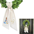 Rabbit Easter Wreath Bow Custom Embroidered Monogram Spring Bunny Wreath Sash for Front Door Hand Tailored Easter Decorations Spring Bows for Wreaths (D)