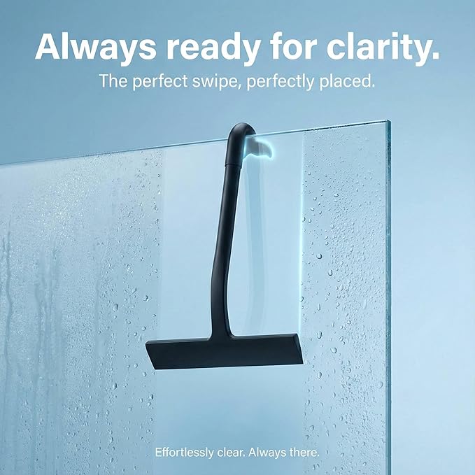 Shower Squeegee for Glass Doors, Hang Anywhere Silicone Shower Squeegee with Hook Design for Easy Hanging and Cleaning (Black)