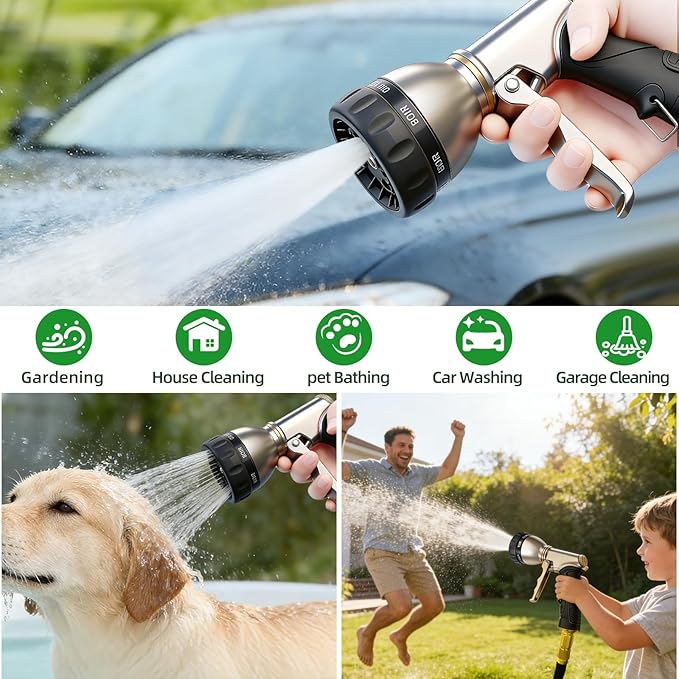 ARXIVE Garden Hose Nozzle,Heavy Duty High Pressure Hand Sprayer,100% Metal Water Hose Sprayer Nozzle with 7 Spray Patterns for Watering Garden,Lawns,Car Washing and Pet Washing