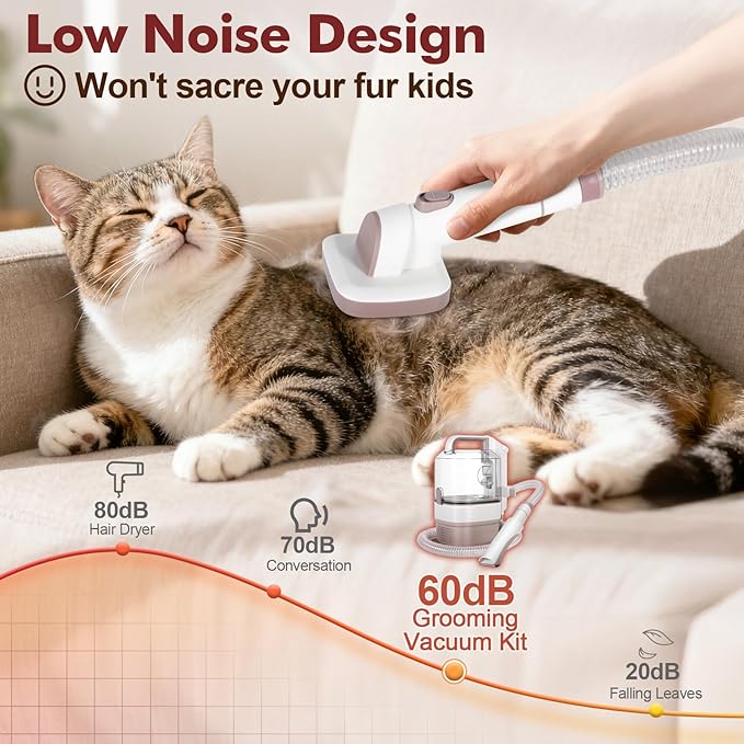 Crazydeer Dog Grooming Vacuum, 12000Pa Powerful All-in-One Pet Grooming Vacuum for Dogs Cats, Low Noise Pet Hair Clipper with 3.2L Dust Cup for Shedding Pet Hair, Low Noise, 3 Levels, White