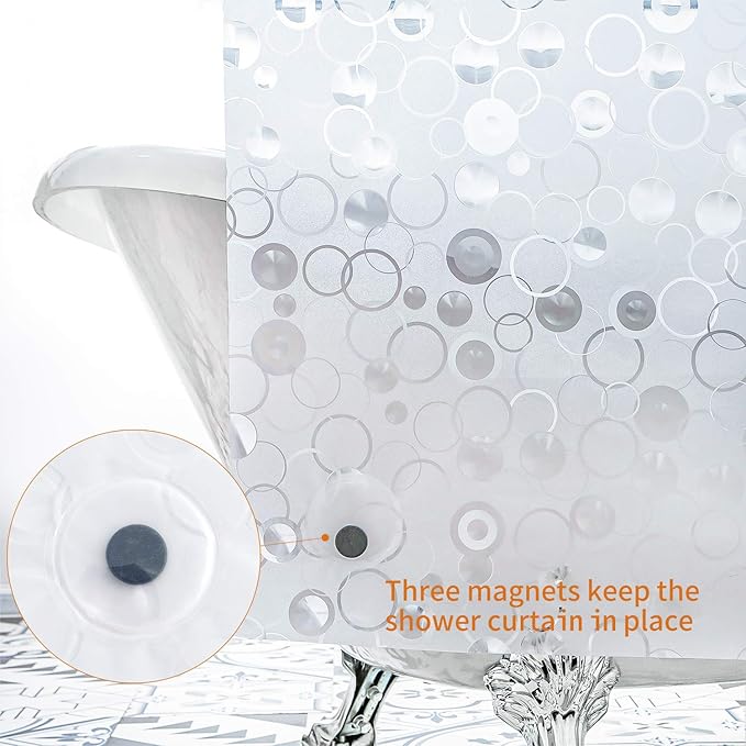 WELTRXE EVA 8G Bathroom Shower Curtain Liner, 72x72 Inch 3D Frosted Bubble Heavy Duty Waterproof Shower Curtain Liner with Magnets Thick Plastic Shower Curtains, 12 Hooks