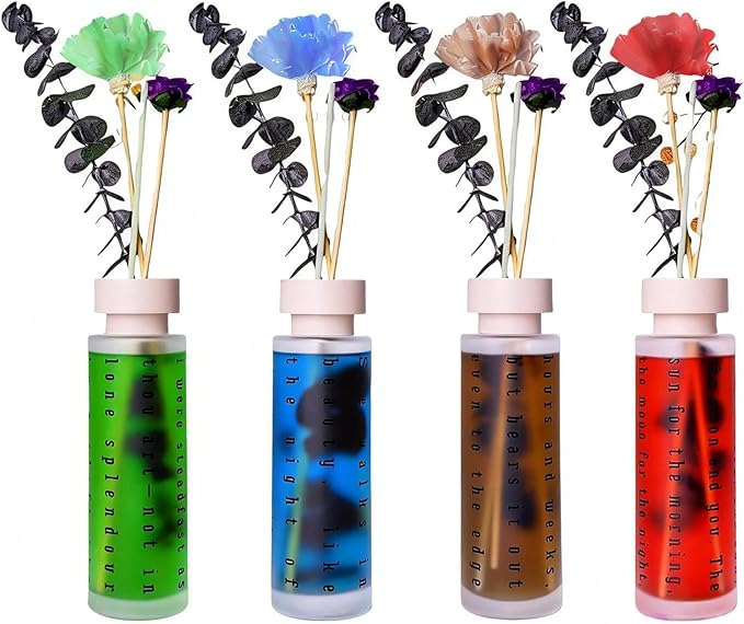 Ikeda Reed Diffuser Set of 4, Lavender, Gardenia, Rose&Tea Scented Diffuser with Sticks, 5.07 fl oz Each, Home Fragrance Essential Oils Diffusers for Bathroom, Shelf Decor&Air Fresheners