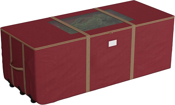 Rolling Christmas Tree Storage Bag - Heavy-Duty Storage Bags for 12FT Artificial Trees, Seasonal Décor, Packing, Moving, and More by Elf Stor (Red)