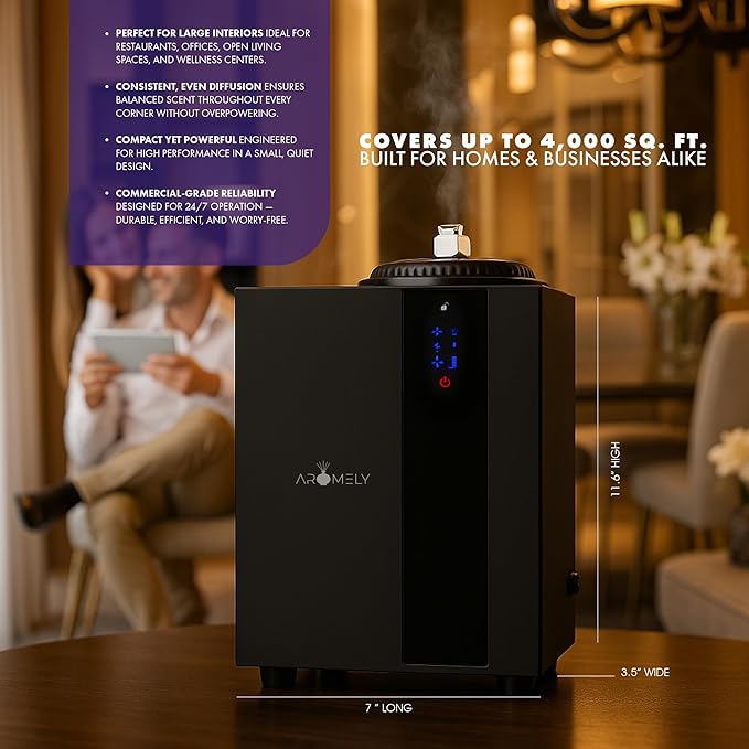 Aromely Smart Bluetooth HVAC Scent Diffuser, Aromatherapy Nebulizing Waterless Diffuser for Home, Office, Large Room, App Controlled Perfect Aroma Diffuser Up to 4,000 SQFT - Black