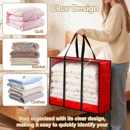 24 inches Christmas Wreath Storage Bag 4 Packs, 600D Heavy Duty Oxford Cloth Wreath Storage Container, Clear Moving Bags with Reinforced Handle for Xmas, Holiday, Moving & College Supplies