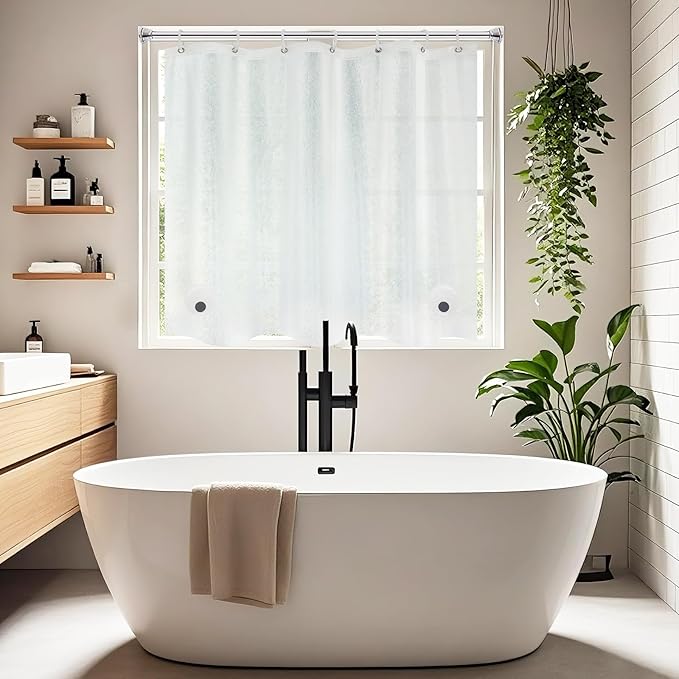 Waterproof EVA Shower Window Curtain 3D Frosted for Privacy, 40 x 36 inch Bpa-Free Vinyl Shower Curtain Liner Small with 2 Large Magnets, Mini Plastic Bathroom Window Curtain Translucent