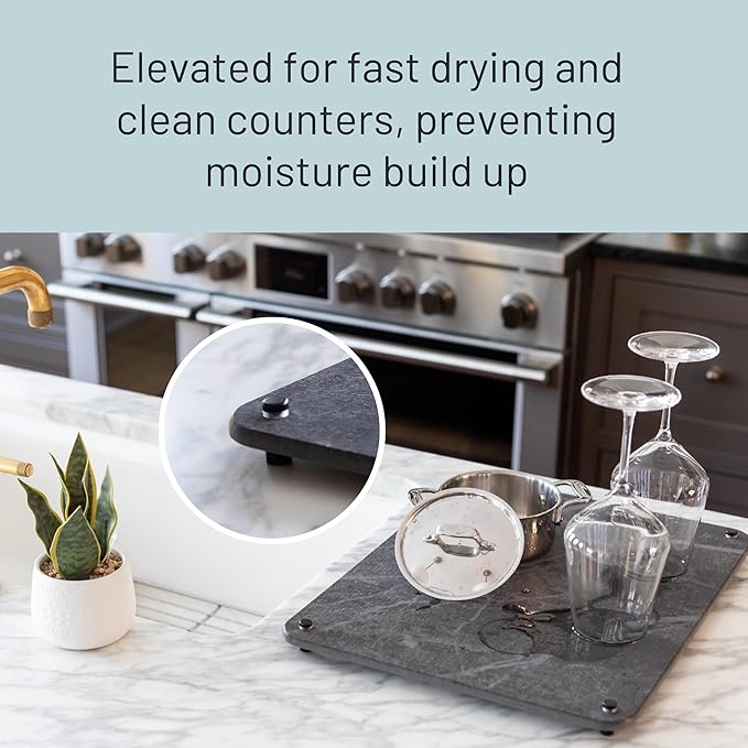 LARGE Siren Stone Natural Dish Drying Mat for Kitchen Counter - Premium Diatomaceous Earth Mat | Quick Drying, Super Absorbent | Non-Toxic, BPA-Free, Eco-Friendly | Female-Founded USA Brand (18"x14")