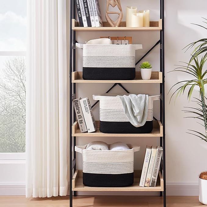 Storage Baskets for Organizing, Woven Baskets for Shelves, Rectangle Decorative Organizer for Storage Clothes, Toy, Books, Towels Nursery Bins 3 Pack (Gradient Black, 13"x9.85"x8.7")