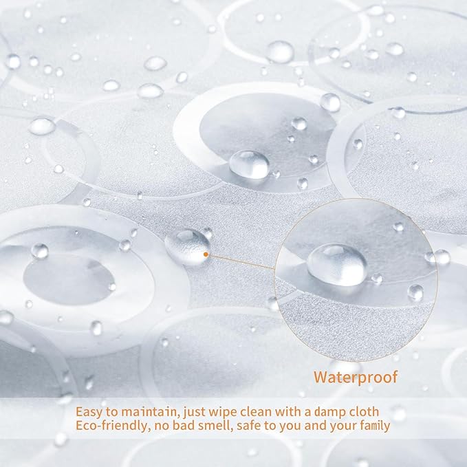 WELTRXE EVA 8G Bathroom Shower Curtain Liner, 72x72 Inch 3D Frosted Bubble Heavy Duty Waterproof Shower Curtain Liner with Magnets Thick Plastic Shower Curtains, 12 Hooks