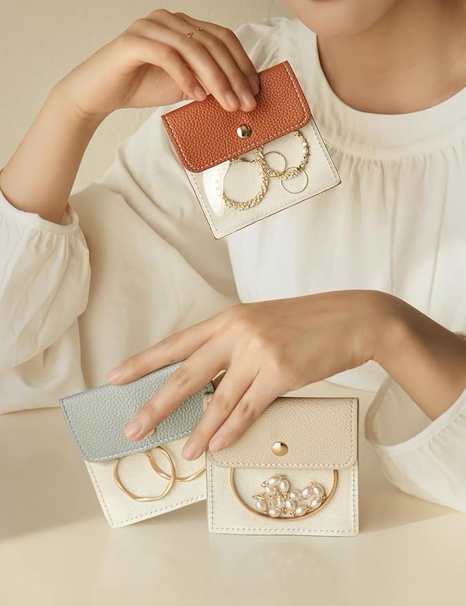Popvibe 6 Pcs Jewelry Bags Clear Mini Pouch Small Jewelry Pouches for Traveling Leather Portable Travel Jewelry Organizer and Storage Bag for Earrings, Necklace, Brown