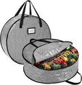 BALEINE Wreath Storage Container, 2 Pack Christmas Wreath Storage Bag with Tear Resistant PE Material and Reinforced Handle for Holiday Xmas (Grey, 36"x8")