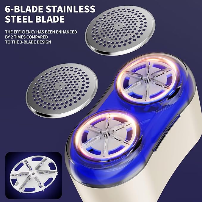 Professional Fabric Shaver, Electric lint Remover Suitable for Sweaters, Coats, Sofas, etc. Type-C Rechargeable, Equipped with 6 Stainless Steel Blades, Safe and Harmless for fine Fabrics.001.