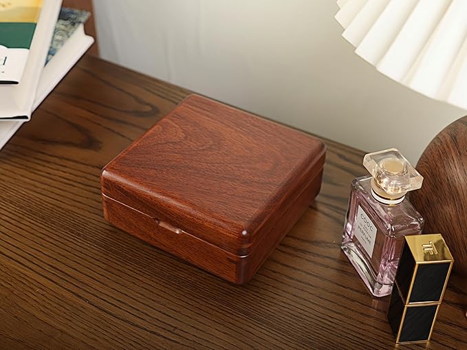 Solid Rosewood Cufflink Organizer Storage Box Genuine Wood Jewelry Case for 12 Cufflinks, Rings, Earrings Compact Travel Gift with Velvety Lining (Dark Brown/Light Coffee)