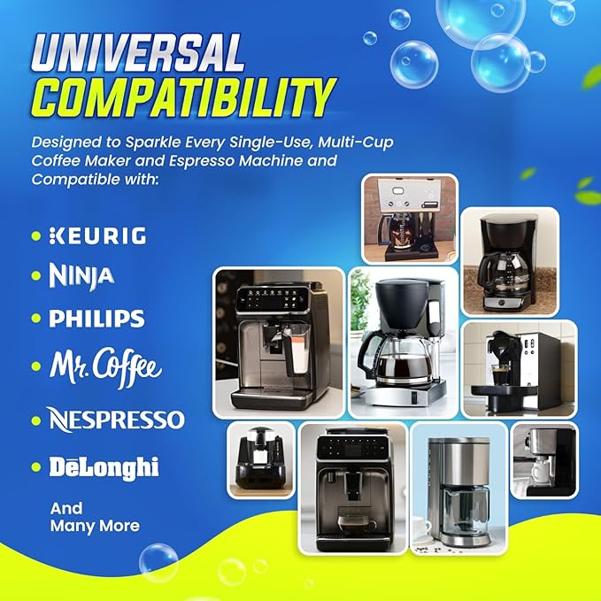 Coffee Maker Cleaner and descaler Tablets – 24 Pack, Compatible with Nespresso, Keurig, Breville, Ninja, Delonghi & more, Coffee pot cleaner tabs, Coffee Machine Descaling solution for upto 1 year