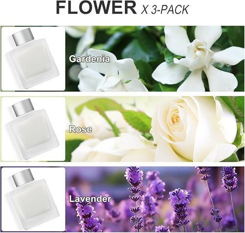 3-Pack Reed Diffuser Set, Gardenia/Lavender/Rose Scented Oil, Flower Aroma Essential Oils with Diffuser Sticks, Long Lasting Bathroom Air Freshener, Home Fragrance for Room Decor