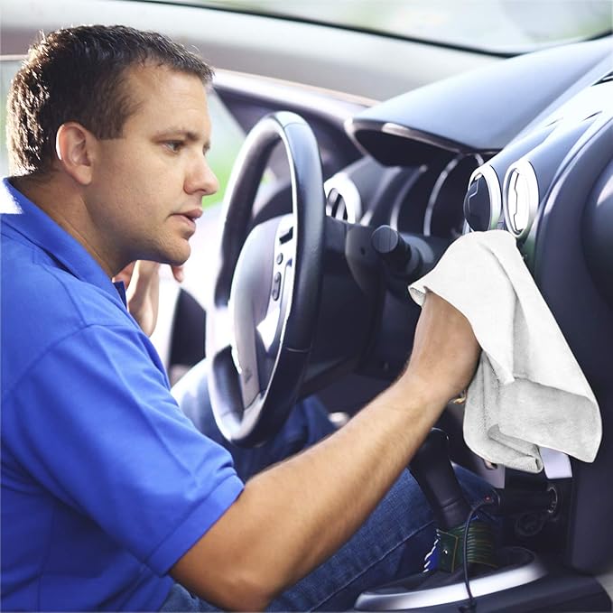 Shop Towels – Pack of 50 Reusable Cleaning Rags – Durable Quality Cotton – 13" x 13"– Machine Washable – Suitable for All Purposes (White)
