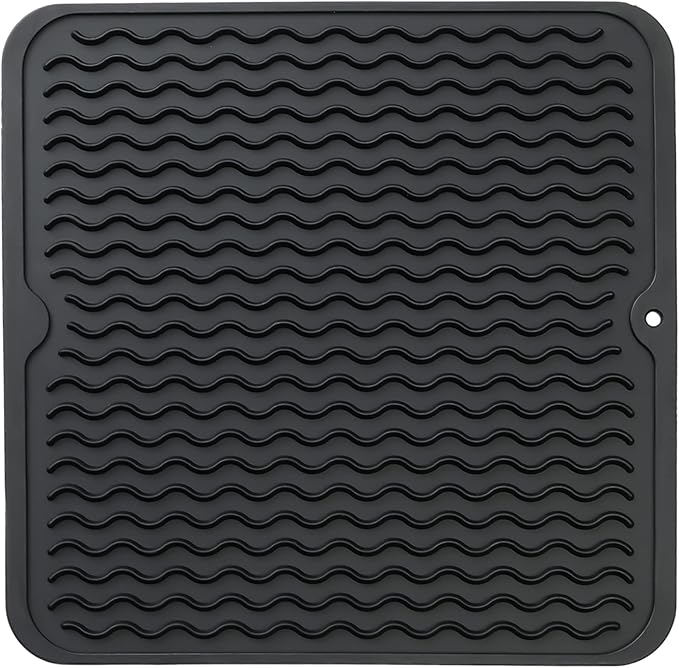 MicoYang Silicone Dish Drying Mat for Multiple Usage,Easy clean,Eco-friendly,Heat-resistant Silicone Mat for Kitchen Counter or Sink,Refrigerator or Drawer liner Black M 12 inches x 12 inches