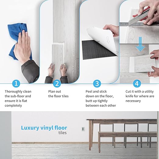 Art3d 36-Pack Peel and Stick Luxury Vinyl Flooring Tiles, 54 Sq. Ft Self Adhesive Wood Plank for Kitchen, Bedroom, Bathroom, Grey Ash