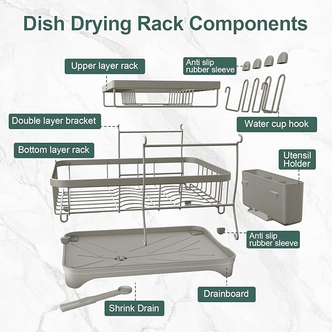 LIYI Dish Drying Rack,Large Dish Rack for Kitchen Counter,2-Tier Dish Racks with draining Tray,Detachable Capacity Dish Drainer Organizer,Grey