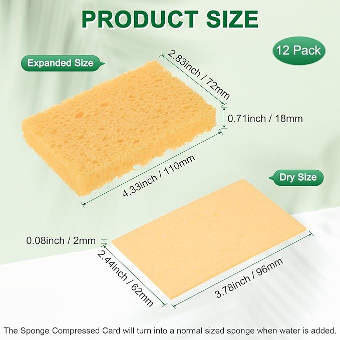 M METERXITY 12-Pack Kitchen Sponges, Condense Eco Cellulose Non-Scratch Scrub Heavy Sponge for Kitchen/Household/Bathroom, Clean Tough Messes Dish Scrubber [Beige]