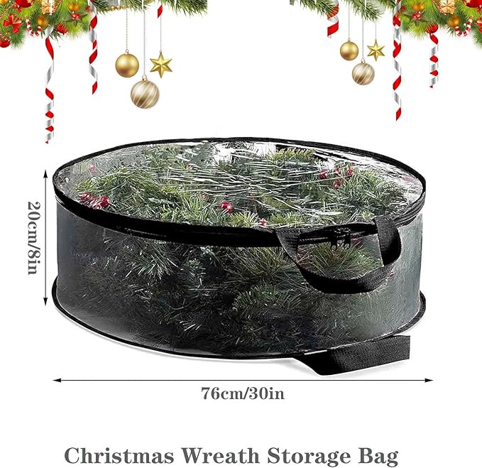 QISF 2 Pack 30X8 Inch Wreath Storage Bag, Christmas Wreath Clear Storage Container with Dual Zippered and Reinforced Handle for Xmas Holiday Seasonal Wreath Garland