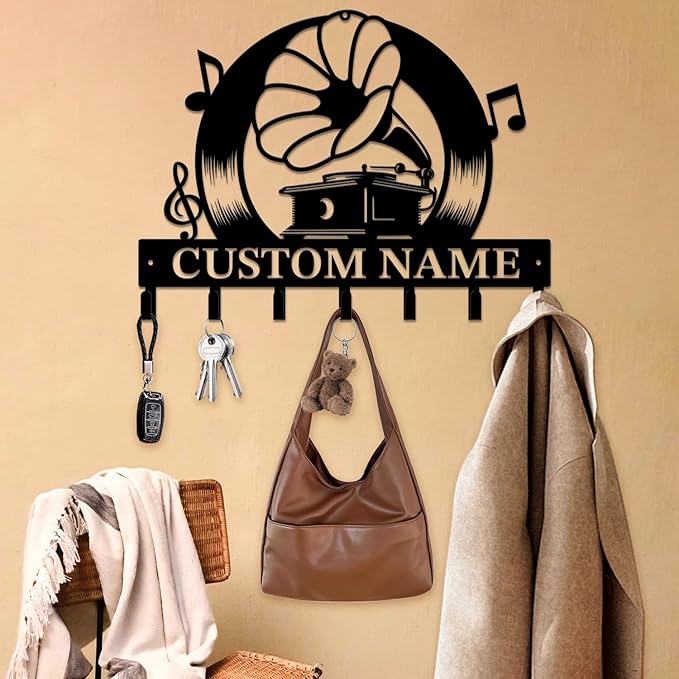 Personalized Custom Music Wall Hooks,Metal Music Room Art Clothes Hooks,Metal Music Wall Home Storage Decorative,For Front Door, Hallway, Kitchen, Bedroom,Keys,Hats (Style B)